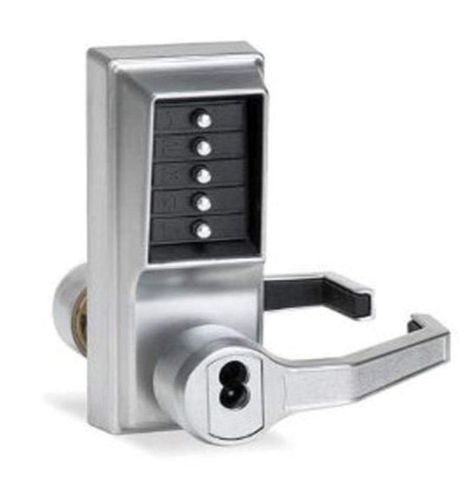 Kaba Simplex LR1021B26D Right Hand Mechanical Pushbutton Lever Lock with Key Override; Best Prep and 2-3/4" Backset Satin Chrome Finish