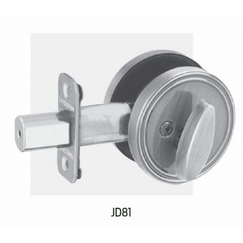 Schlage J Dexter Series JD81619 One Sided Deadbolt With Plate with 16068 Latch and 10103 Strike Satin Nickel Finish