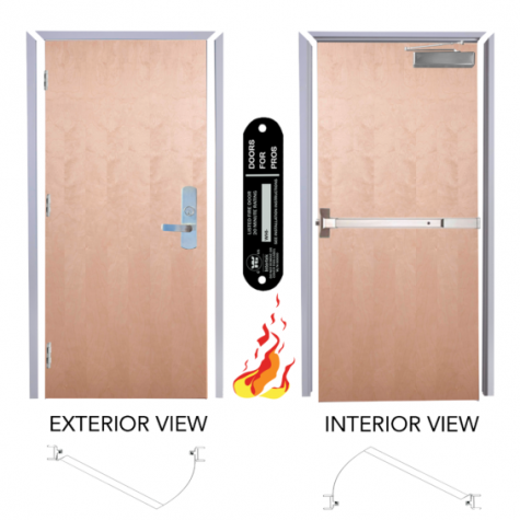 20 Minute Fire Rated Rotary White Birch Flush Wood Door and Exit Device Combo