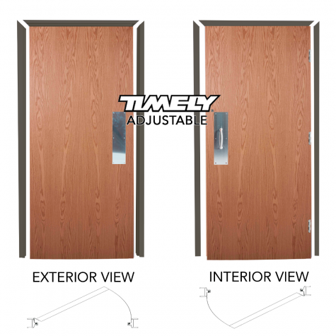 Timely Adjustable Steel Brown Tone Frame Sliced Red Oak Flush Wood Door and Push / Pull Combo