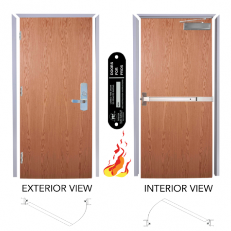 20 Minute Fire Rated Plain Sliced Red Oak Flush Wood Door and Exit Device Combo
