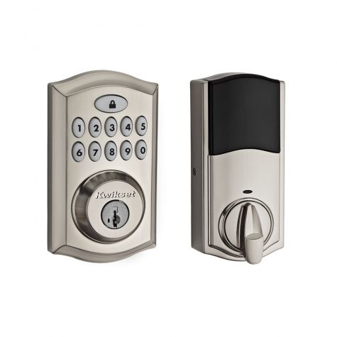 Kwikset 913 Traditional Smartcode Touchpad Electronic Deadbolt SmartKey with RCAL Latch and RCS Strike Satin Nickel Finish