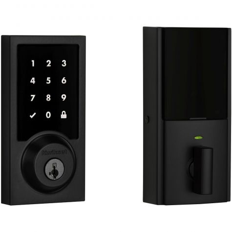 Kwikset 915 Contemporary Smartcode Touchpad Electronic Deadbolt SmartKey with RCAL Latch and RCS Strike Iron Black Finish